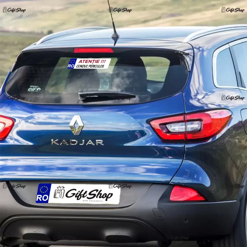 Atentie conduc periculos, indicator masina, dimensiune 200x60 mm